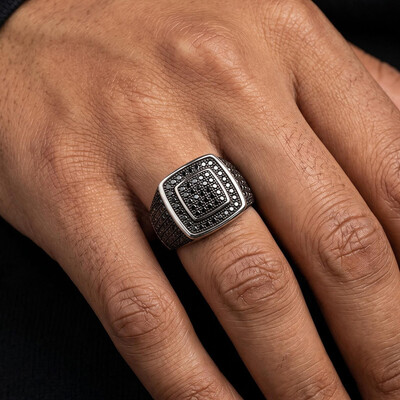 925 Silver & VVS1 Moissanite Black Square Ring