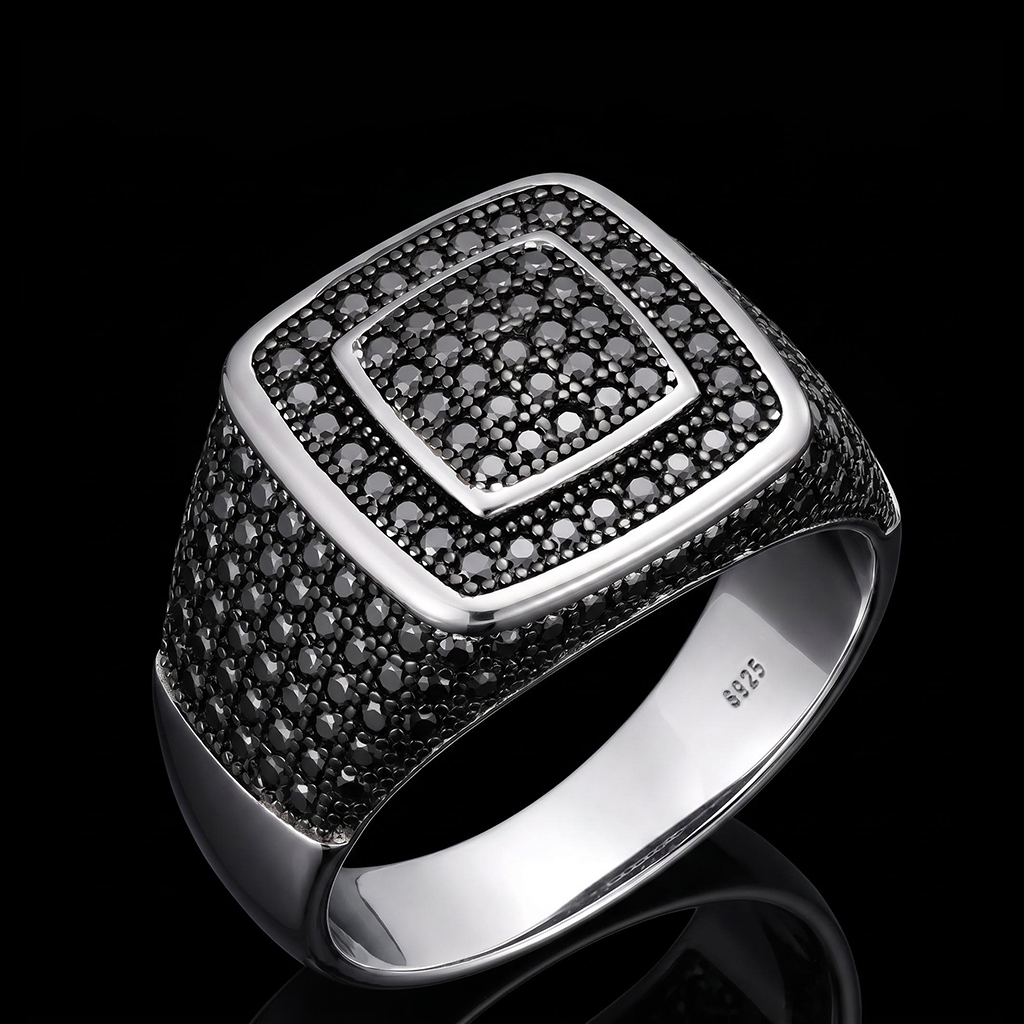 925 Silver & VVS1 Moissanite Black Square Ring 925 Silver & VVS1 Moissanite Black Square Ring