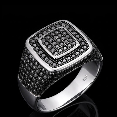 925 Silver & VVS1 Moissanite Black Square Ring