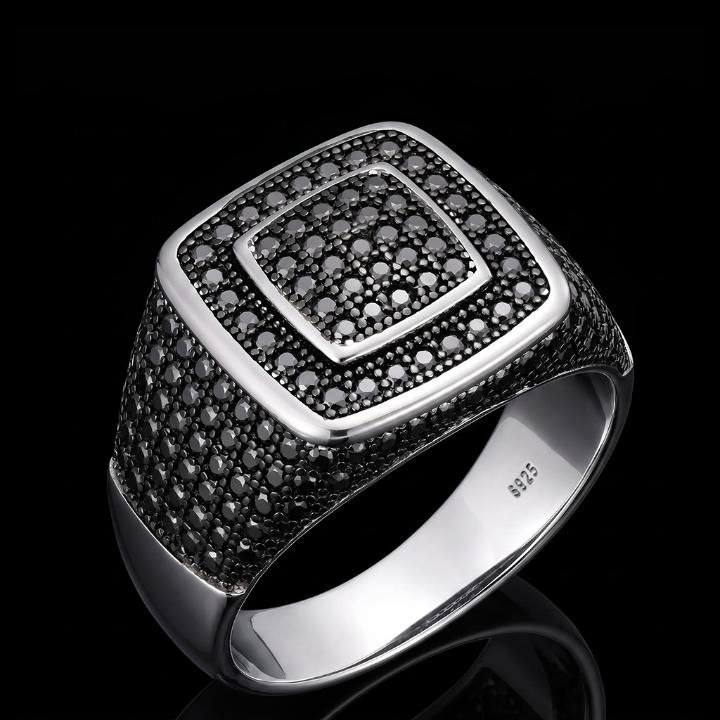 925 Silver & VVS1 Moissanite Black Square Ring