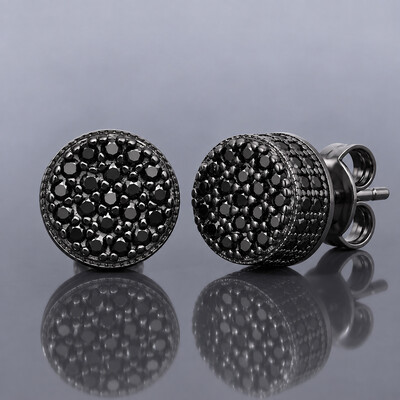 925 Silver & VVS1 Moissanite Black Round Stud Earrings