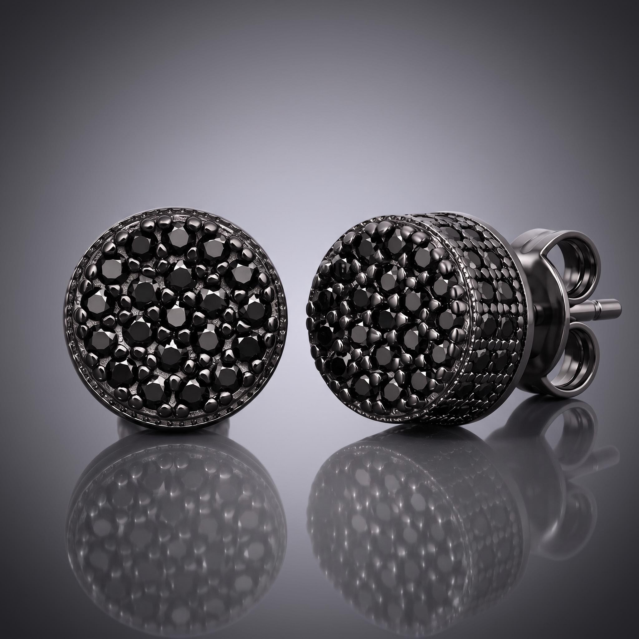 925 Silver & VVS1 Moissanite Black Round Stud Earrings