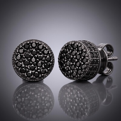 925 Silver & VVS1 Moissanite Black Round Stud Earrings