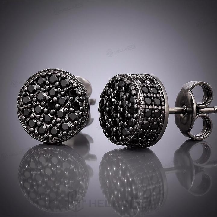 925 Silver & VVS1 Moissanite Black Round Stud Earrings