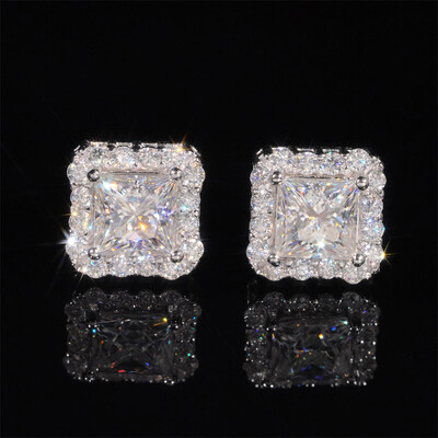 925 Silver & VVS1 Moissanite Princess Cut Stud Earrings
