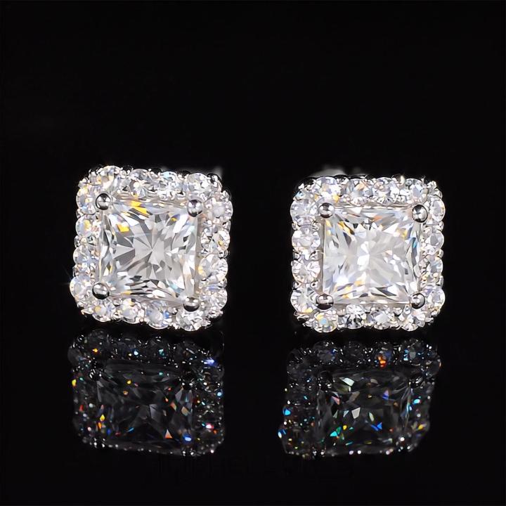 925 Silver & VVS1 Moissanite Princess Cut Stud Earrings