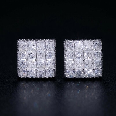 925 Silver & VVS1 Moissanite Princess Cut Square Stud Earrings