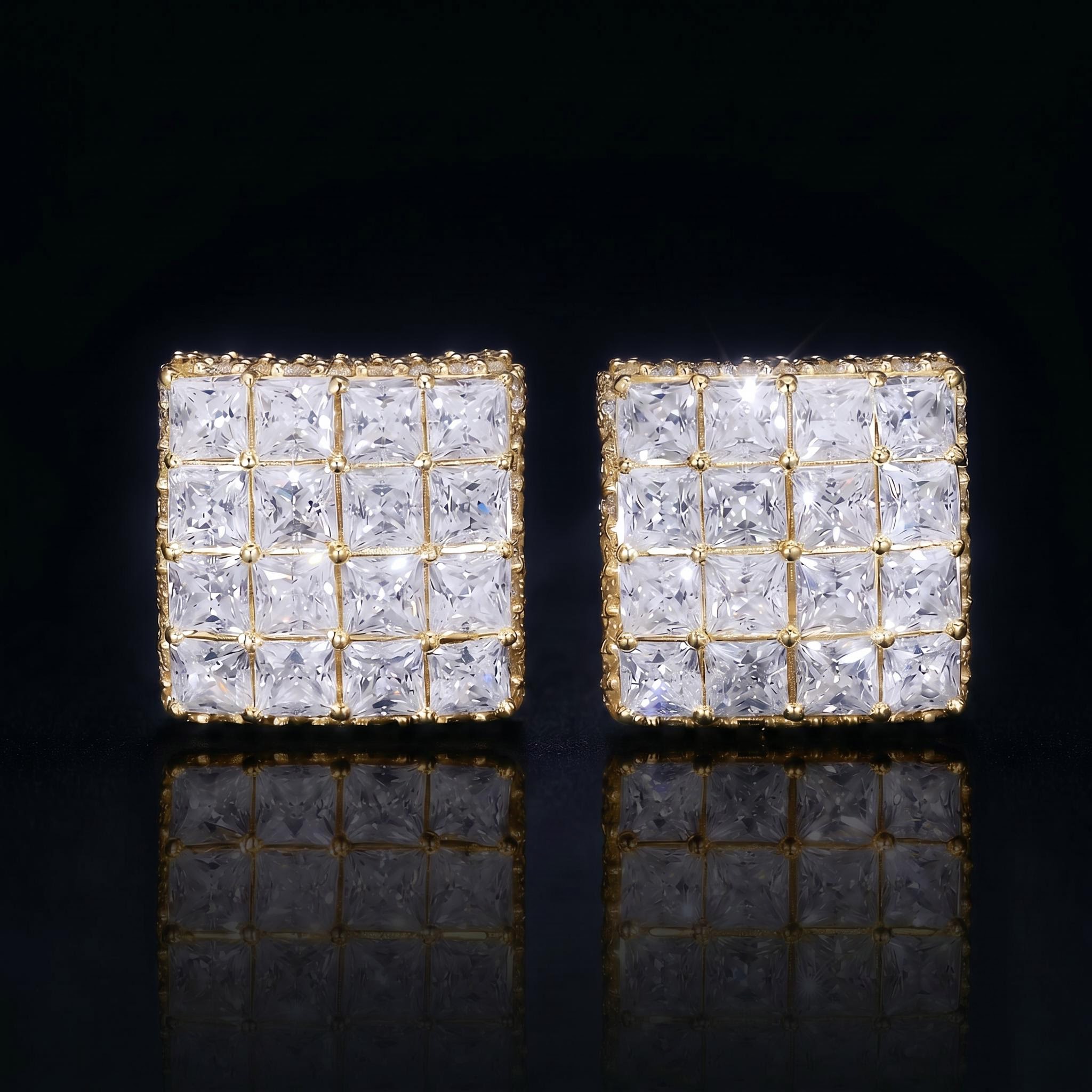 925 Silver & VVS1 Moissanite Princess Cut Square Stud Earrings 925 Silver & VVS1 Moissanite Princess Cut Square Stud Earrings