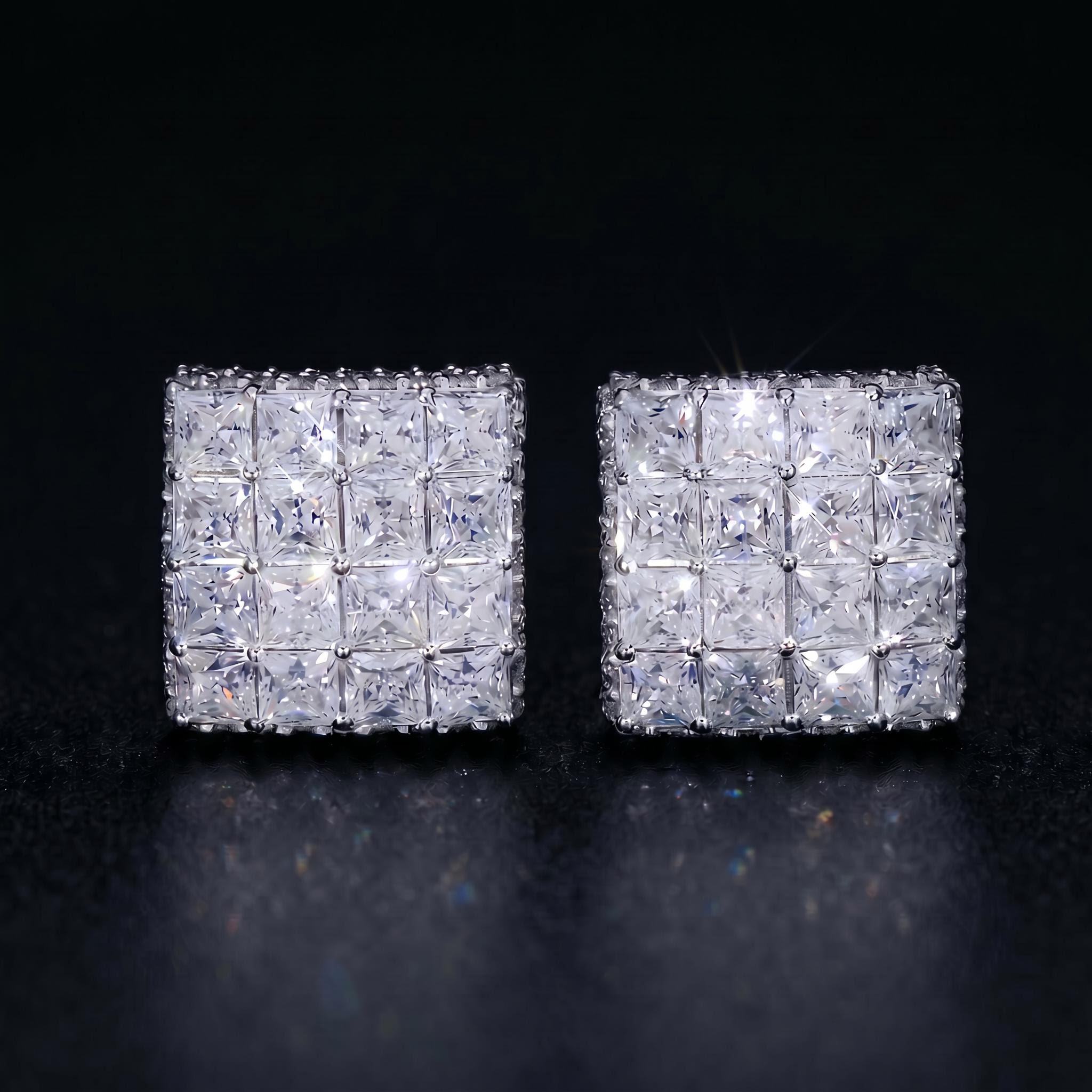 925 Silver & VVS1 Moissanite Princess Cut Square Stud Earrings 925 Silver & VVS1 Moissanite Princess Cut Square Stud Earrings