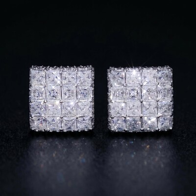 925 Silver & VVS1 Moissanite Princess Cut Square Stud Earrings