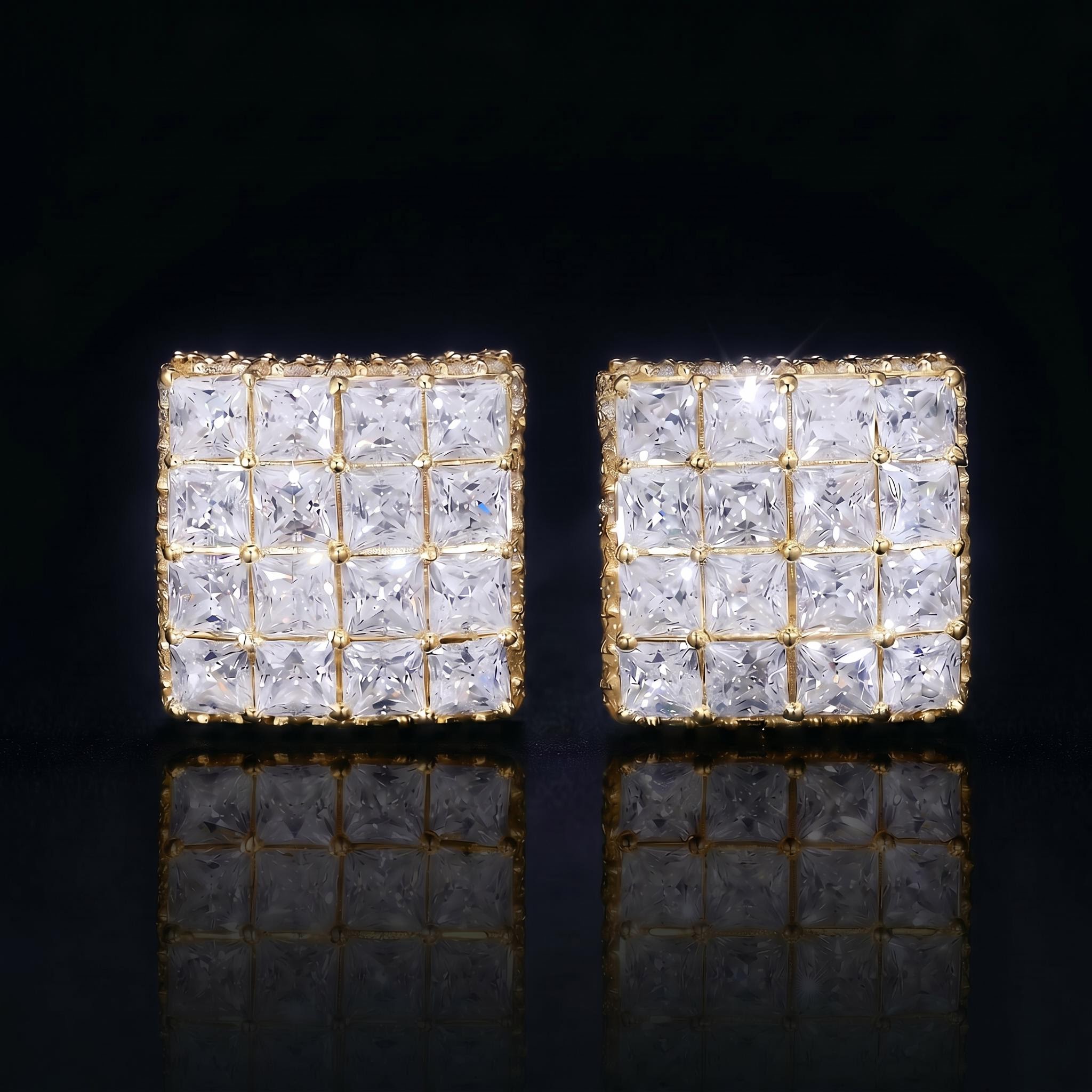 925 Silver & VVS1 Moissanite Princess Cut Square Stud Earrings 925 Silver & VVS1 Moissanite Princess Cut Square Stud Earrings