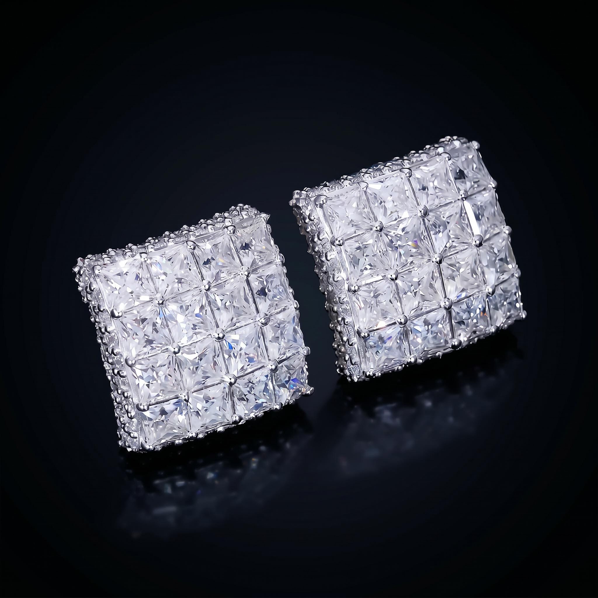 925 Silver & VVS1 Moissanite Princess Cut Square Stud Earrings 925 Silver & VVS1 Moissanite Princess Cut Square Stud Earrings