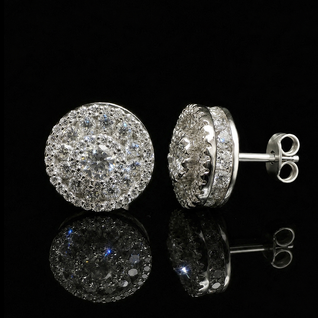 925 Silver & VVS1 Moissanite Round Halo Stud Earrings