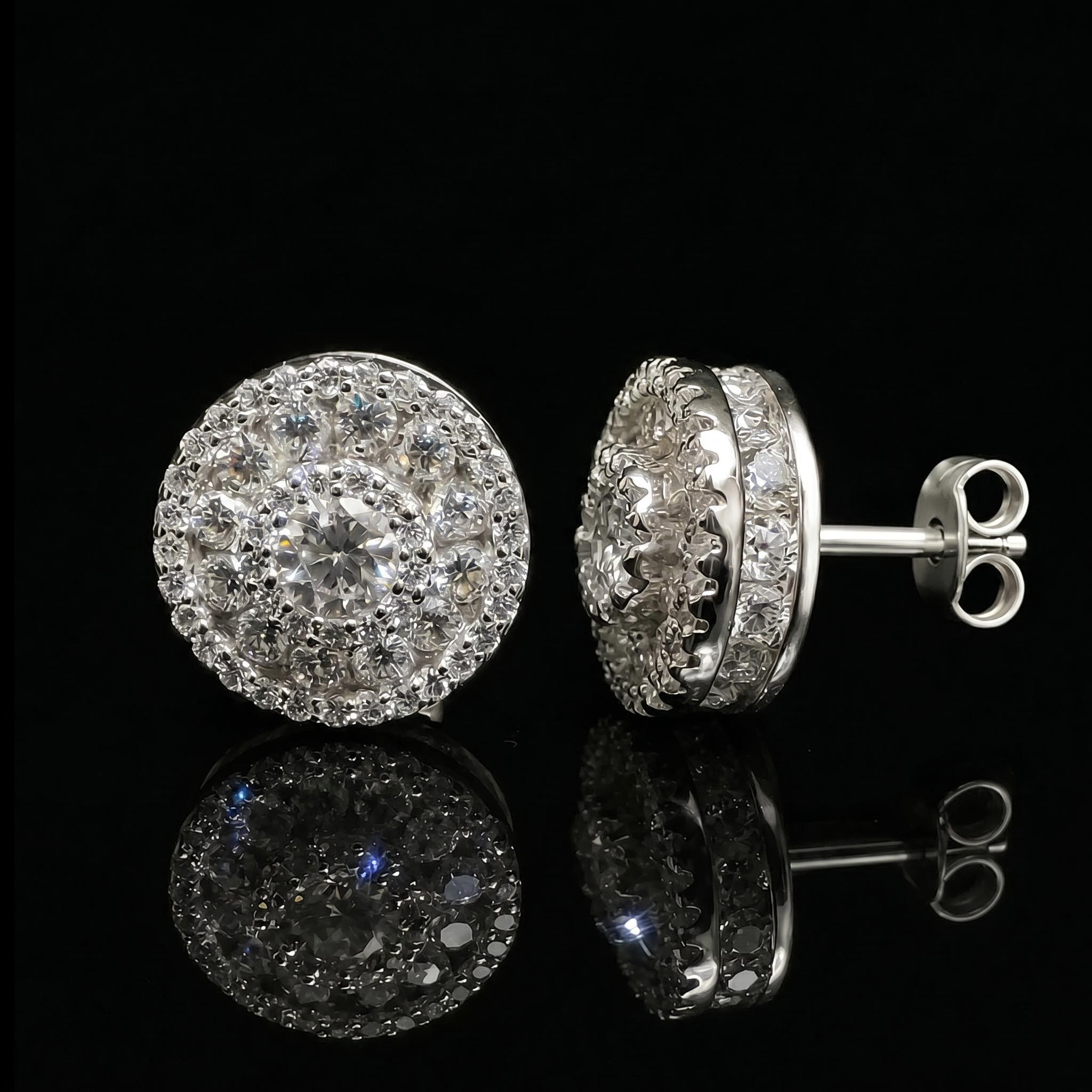 925 Silver & VVS1 Moissanite Round Halo Stud Earrings