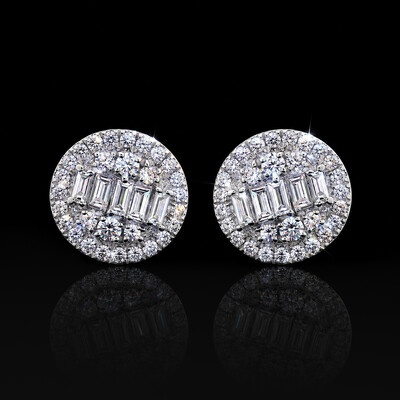 925 Silver & VVS1 Moissanite Baguette Halo Stud Earrings