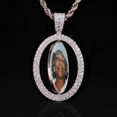 Iced Out 2.83" Double-Sided Custom Flip Oval Photo Pendant