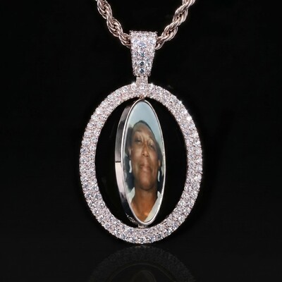 Iced Out 2.83" Double-Sided Custom Flip Oval Photo Pendant