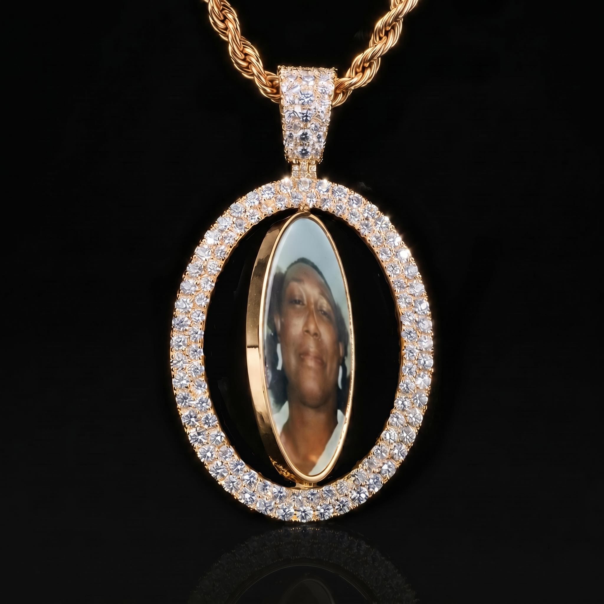 Iced Out 2.83" Double-Sided Custom Flip Oval Photo Pendant