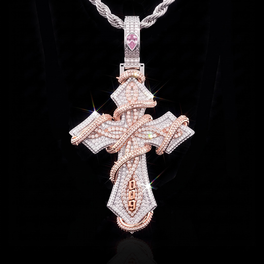 Iced Out Old English Custom Name Thorn Cross Pendant Iced Out Old English Custom Name Thorn Cross Pendant
