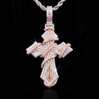 Iced Out Old English Custom Name Thorn Cross Pendant