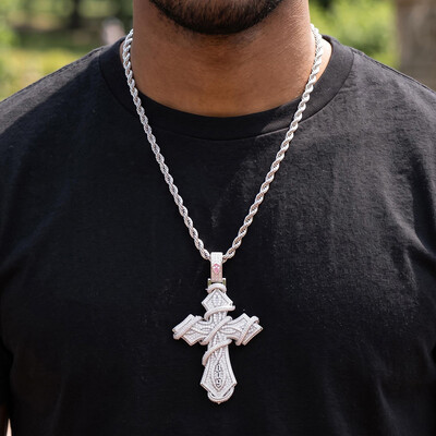 Iced Out Old English Custom Name Thorn Cross Pendant