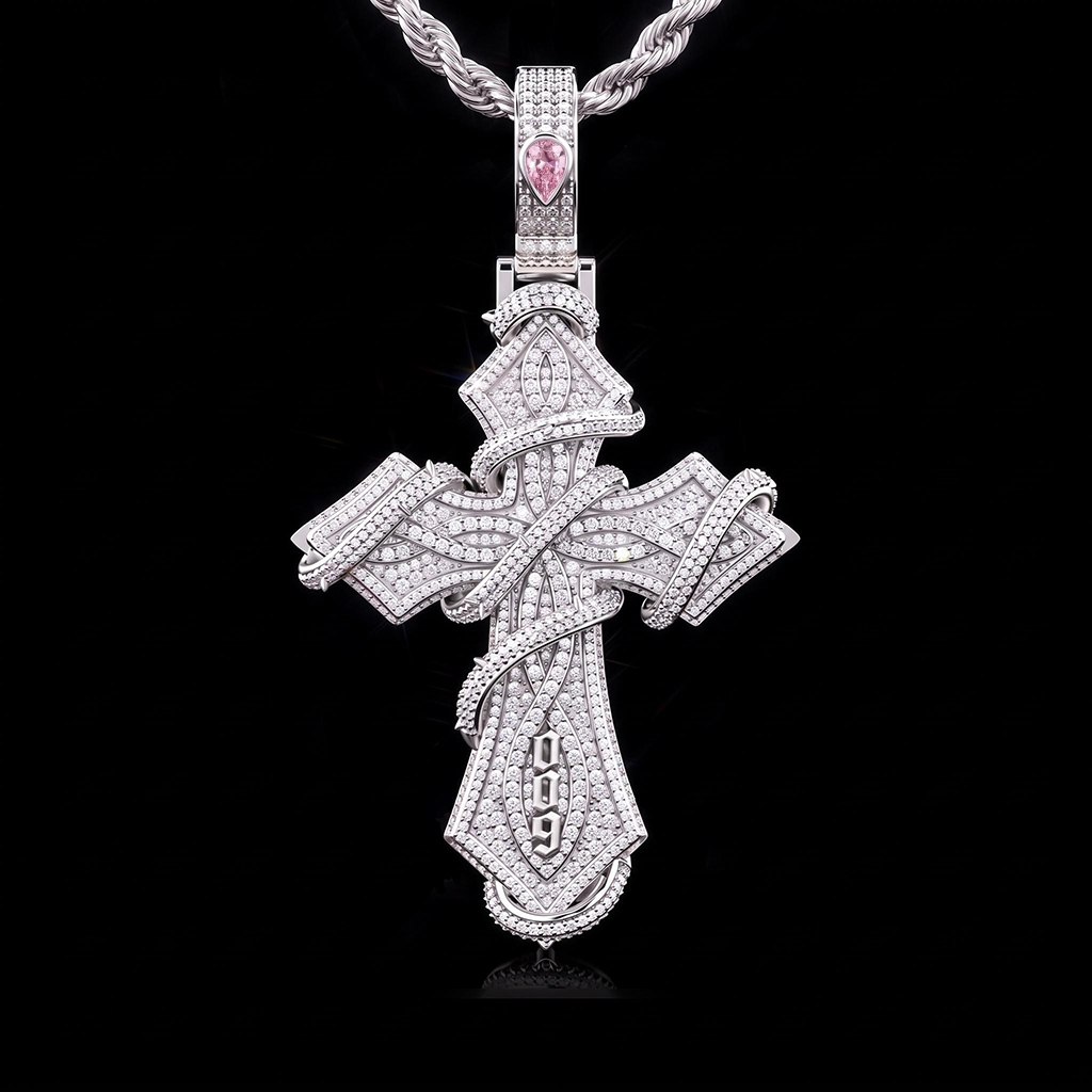 Iced Out Old English Custom Name Thorn Cross Pendant Iced Out Old English Custom Name Thorn Cross Pendant