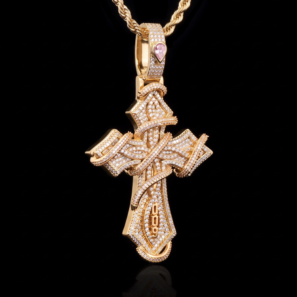 Iced Out Old English Custom Name Thorn Cross Pendant Iced Out Old English Custom Name Thorn Cross Pendant