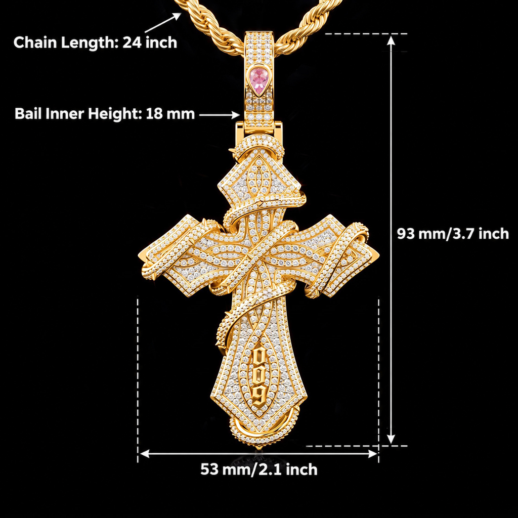 Iced Out Old English Custom Name Thorn Cross Pendant Iced Out Old English Custom Name Thorn Cross Pendant