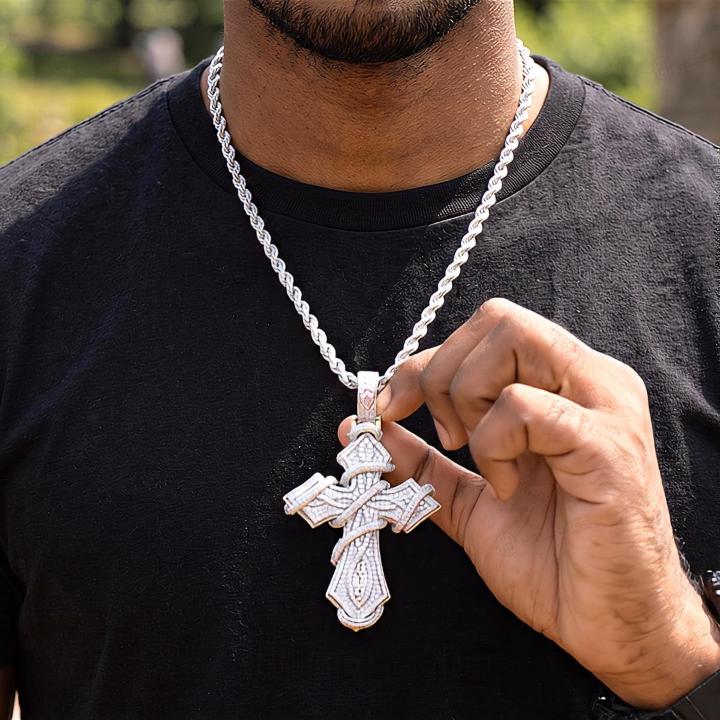 Iced Out Old English Custom Name Thorn Cross Pendant Iced Out Old English Custom Name Thorn Cross Pendant