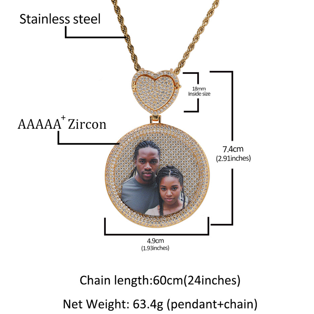 Iced Out Custom Heart Bail Photo Pendant Iced Out Custom Heart Bail Photo Pendant