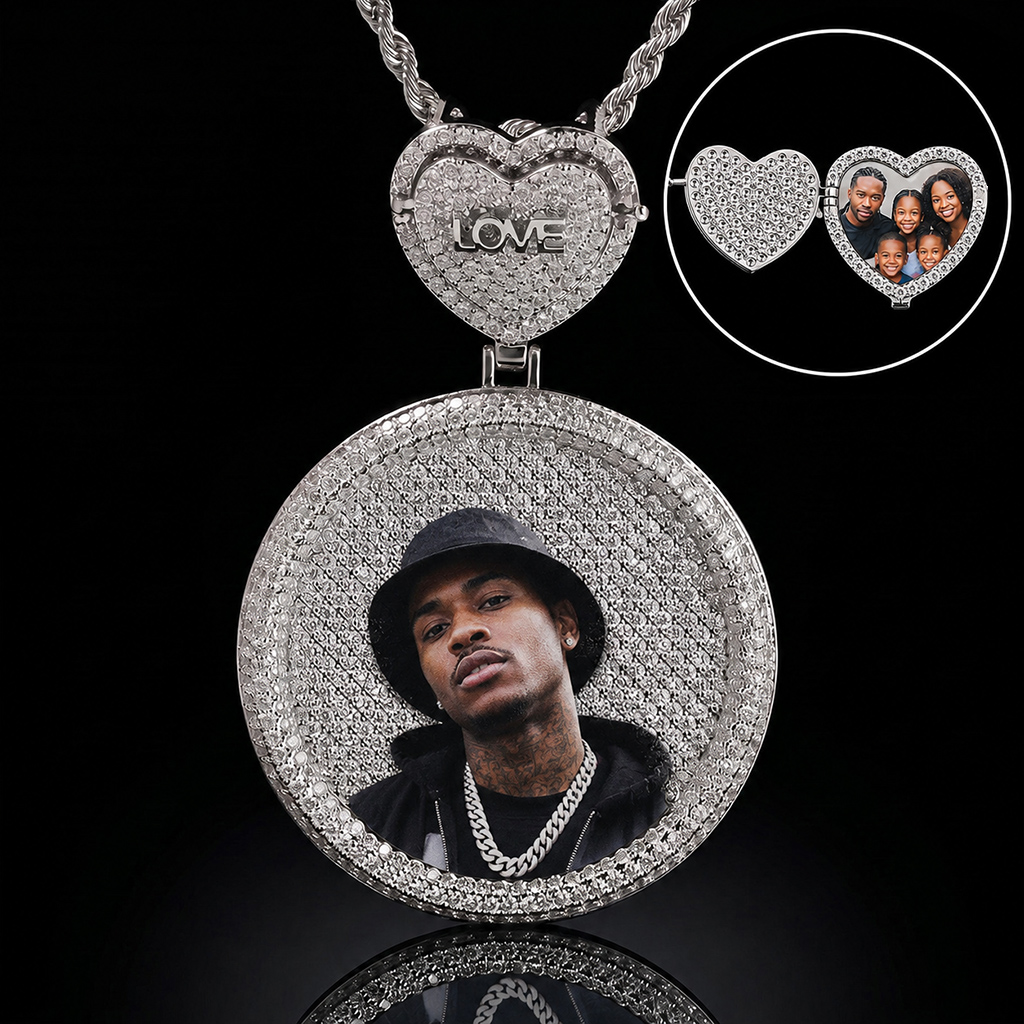 Iced Out Custom Heart Bail Photo Pendant Iced Out Custom Heart Bail Photo Pendant