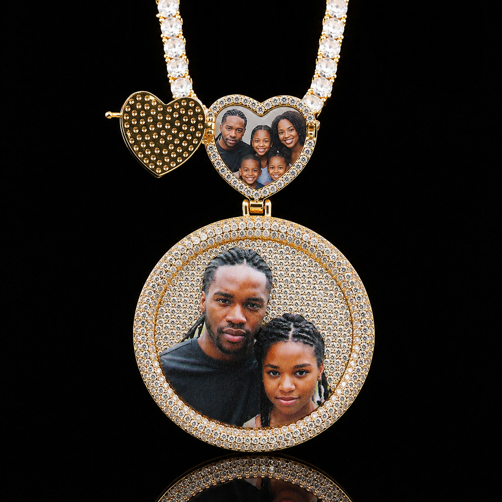 Iced Out Custom Heart Bail Photo Pendant Iced Out Custom Heart Bail Photo Pendant