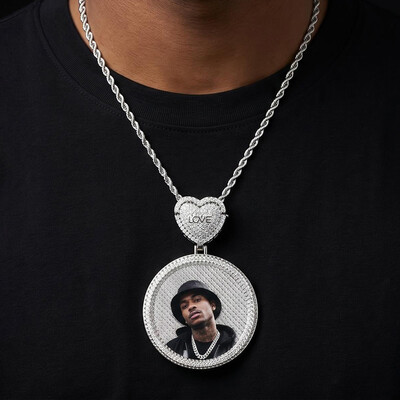 Iced Out Custom Heart Bail Photo Pendant