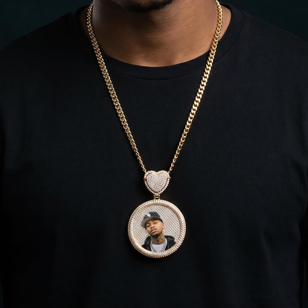 Iced Out Custom Heart Bail Photo Pendant Iced Out Custom Heart Bail Photo Pendant