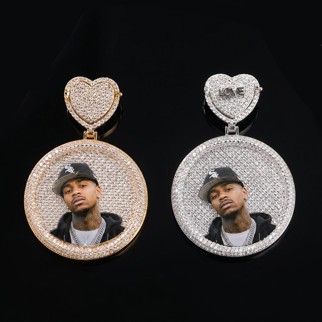 Iced Out Custom Heart Bail Photo Pendant Iced Out Custom Heart Bail Photo Pendant