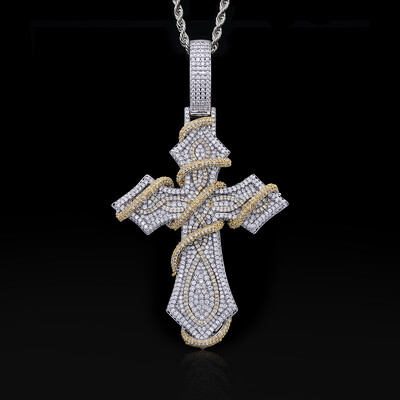 Iced Out Two-tone Thorn Cross Pendant