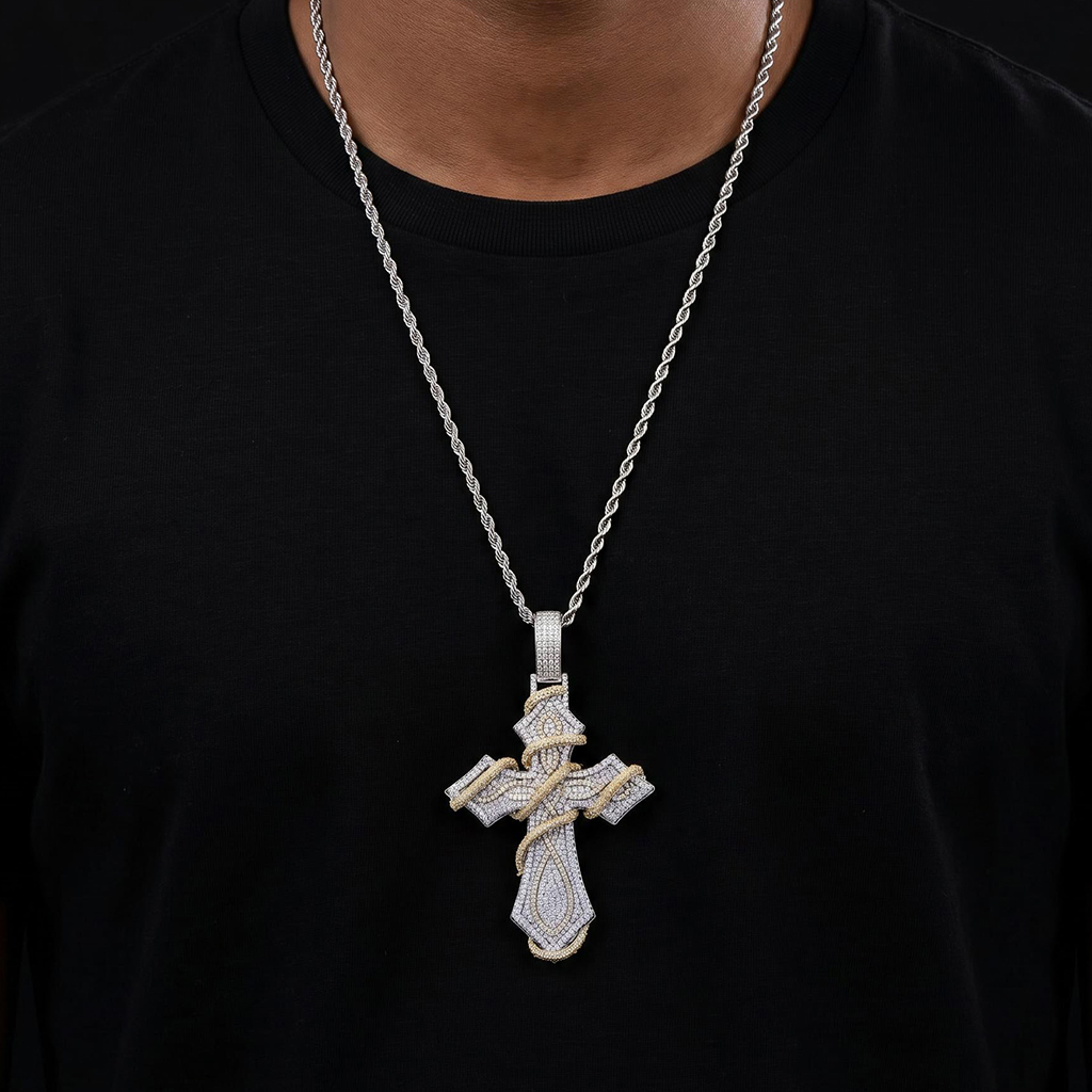 Iced Out Two-tone Thorn Cross Pendant Iced Out Two-tone Thorn Cross Pendant