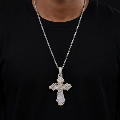 Iced Out Two-tone Thorn Cross Pendant