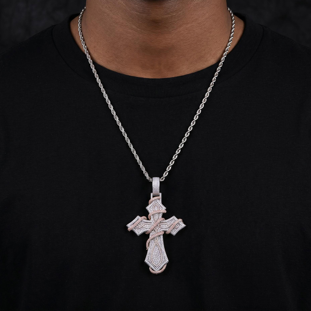 Iced Out Two-tone Thorn Cross Pendant Iced Out Two-tone Thorn Cross Pendant