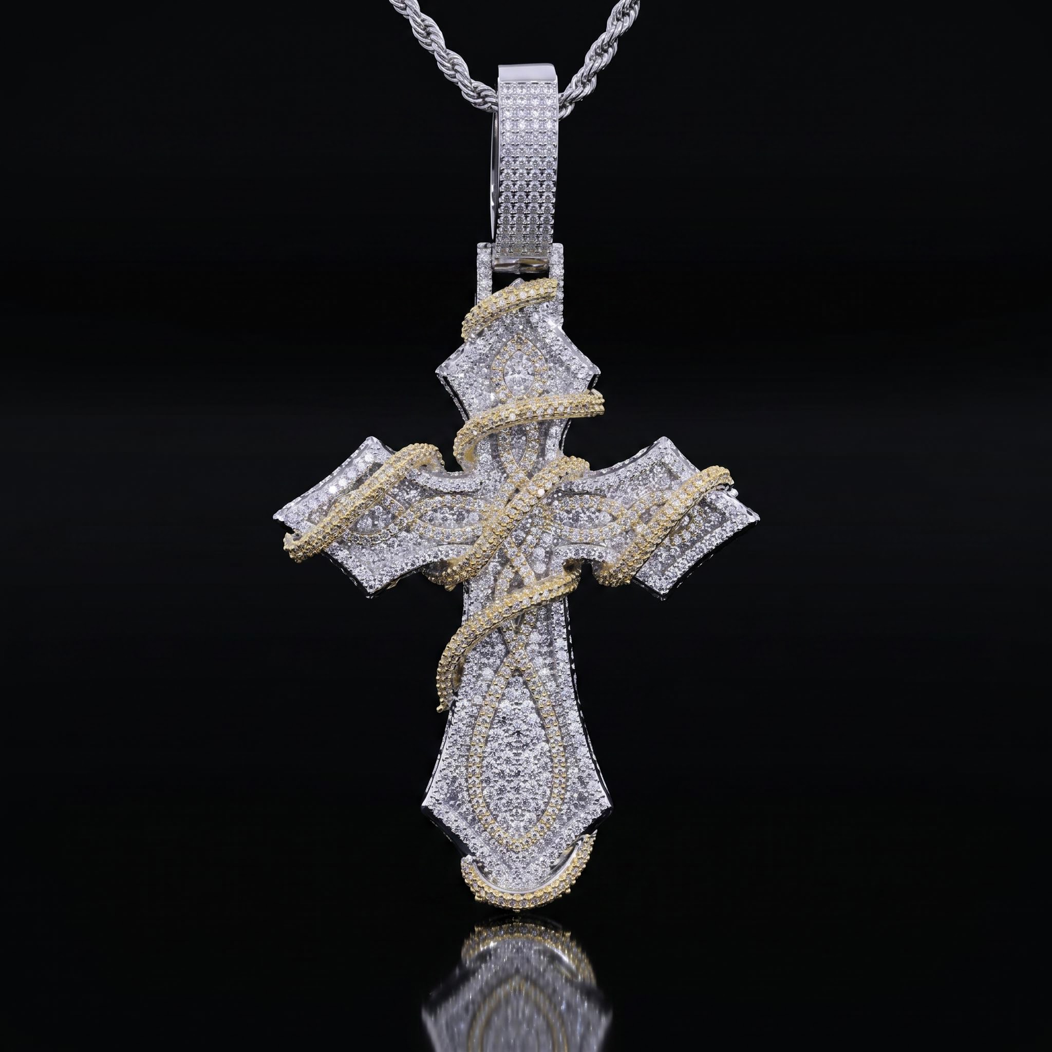 Iced Out Two-tone Thorn Cross Pendant Iced Out Two-tone Thorn Cross Pendant