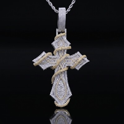 Iced Out Two-tone Thorn Cross Pendant