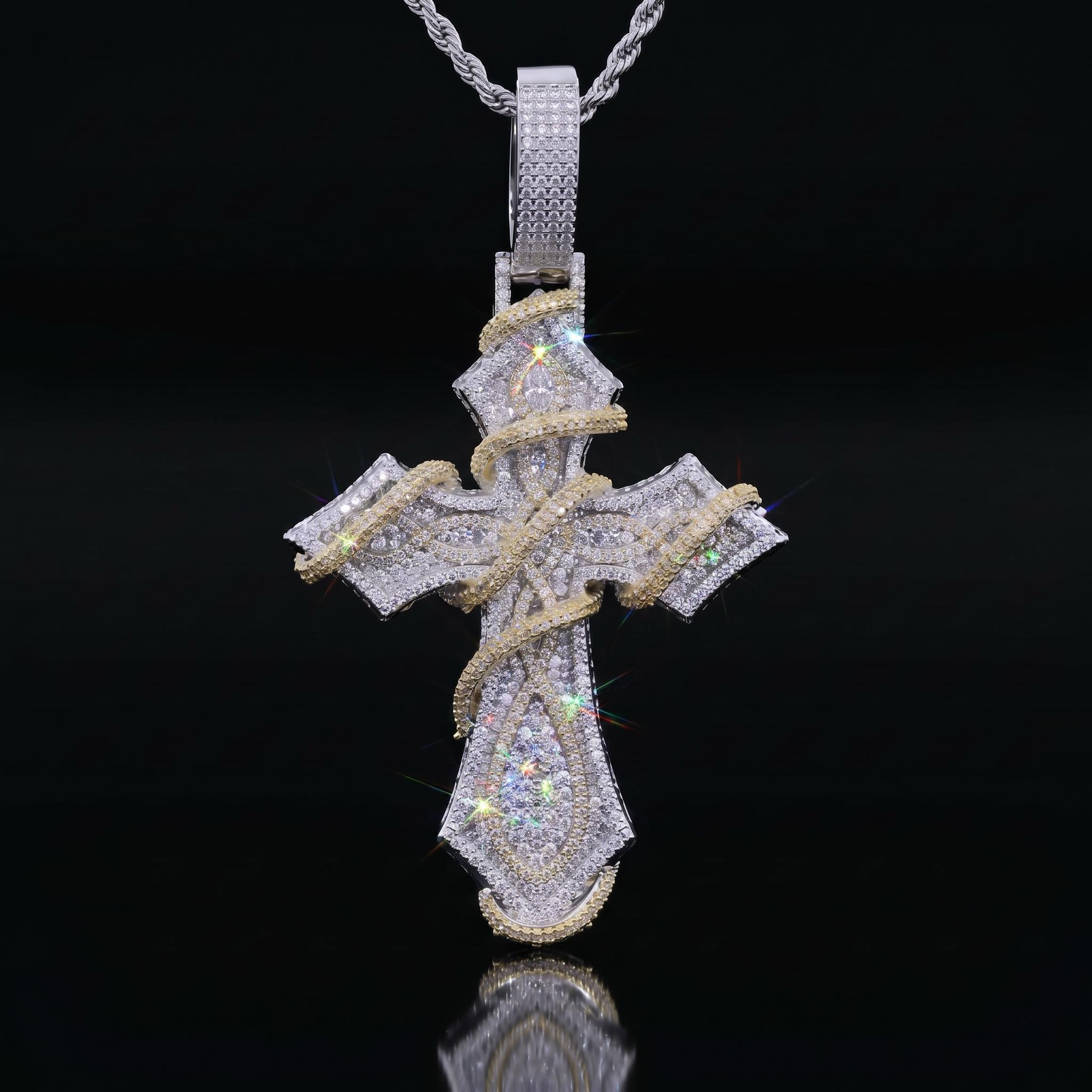 Iced Out Two-tone Thorn Cross Pendant