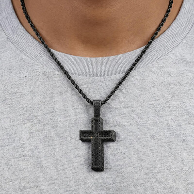 Iced Out Black Mosaic Cross Pendant