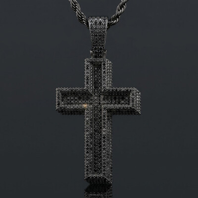 Iced Out Black Mosaic Cross Pendant