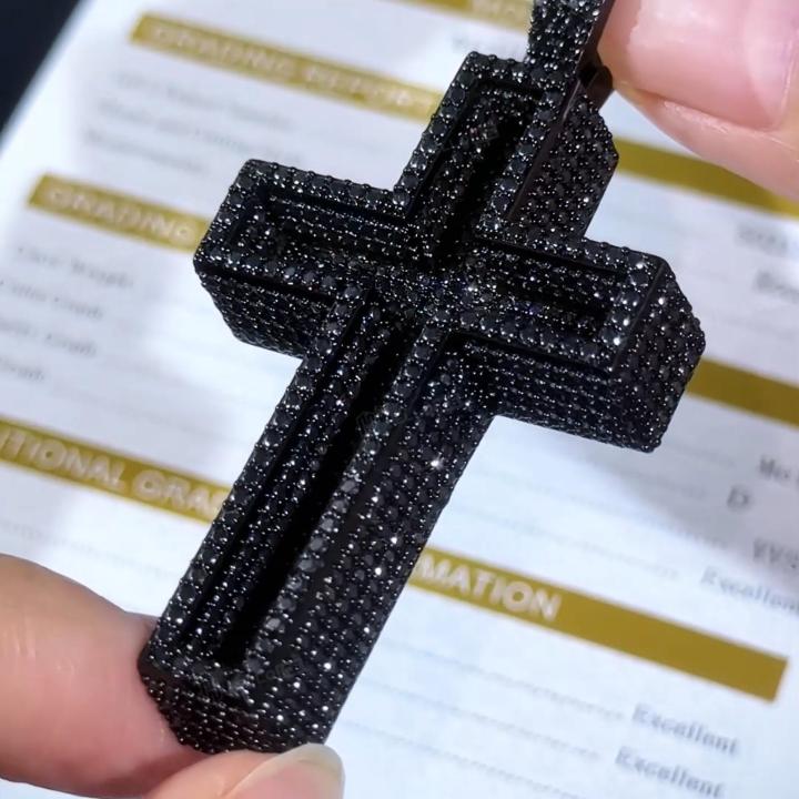 Iced Out Black Mosaic Cross Pendant