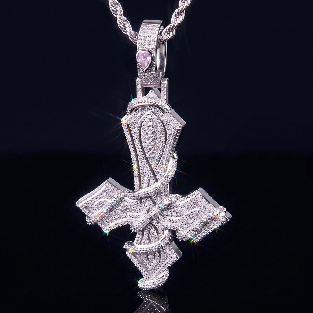 Iced Out Upside Down Custom Name Thorned Cross Pendant