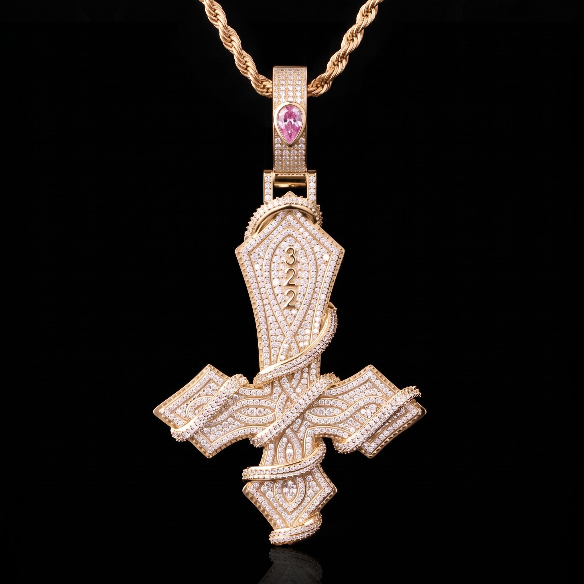 Iced Out Upside Down Custom Name Thorned Cross Pendant
