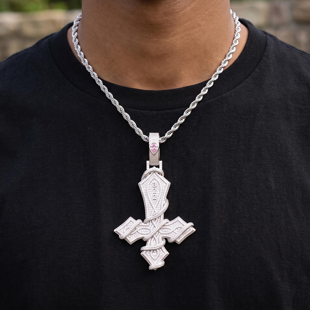 Iced Out Upside Down Custom Name Thorned Cross Pendant