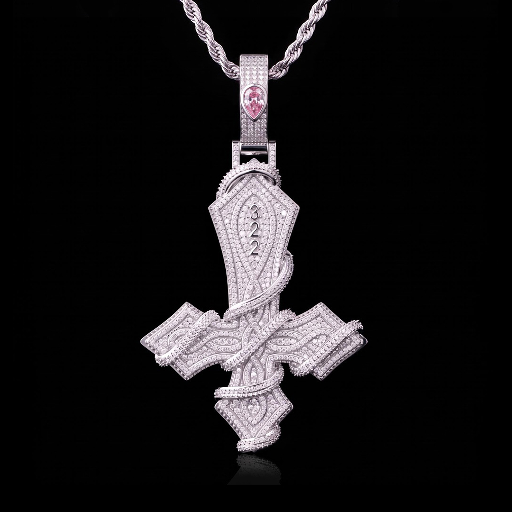 Iced Out Upside Down Custom Name Thorned Cross Pendant