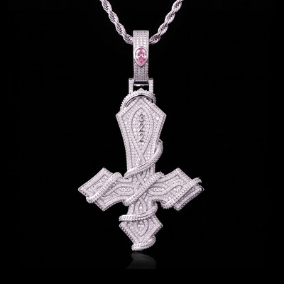 Iced Out Upside Down Custom Name Thorned Cross Pendant